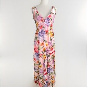 Express Floral Tiered Maxi Dress Pink Tie Strap Cottagecore Romantic Feminine S